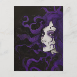 Lila Art Nouveau gotisk kvinna lila svart  Vykort