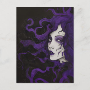 Lila Art Nouveau gotisk kvinna lila svart  Vykort