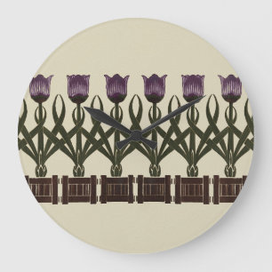 Lila Art nouveau Tulips Stor Klocka
