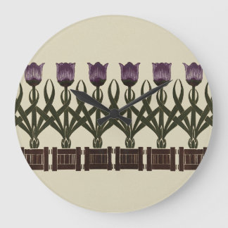 Lila Art nouveau Tulips Stor Klocka