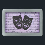 Lila Art Unites Theatermasker<br><div class="desc">Konstens talang kommer i många former och när de förenar sig är det spektakulärt. Den grekiska teatermasken av komedi och tragedi ljuger vid ett lakan av musik.</div>