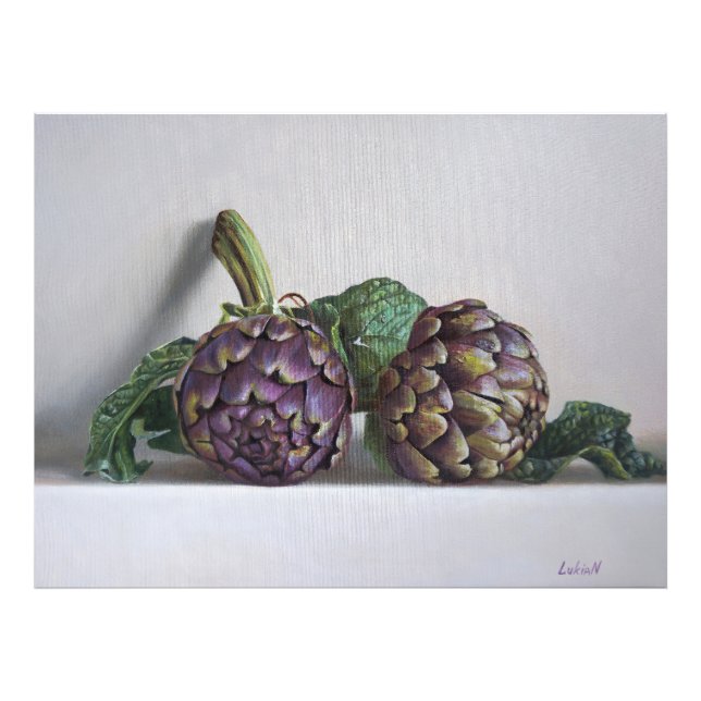Lila Artichocker Hyperrealism Målning Fototryck (Framsidan)