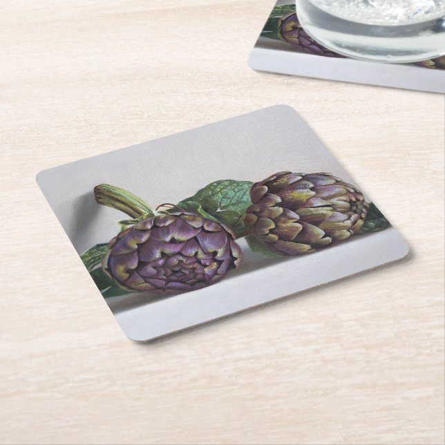 Lila Artichocker Hyperrealism Målning Underlägg Papper Kvadrat (Vinklad)