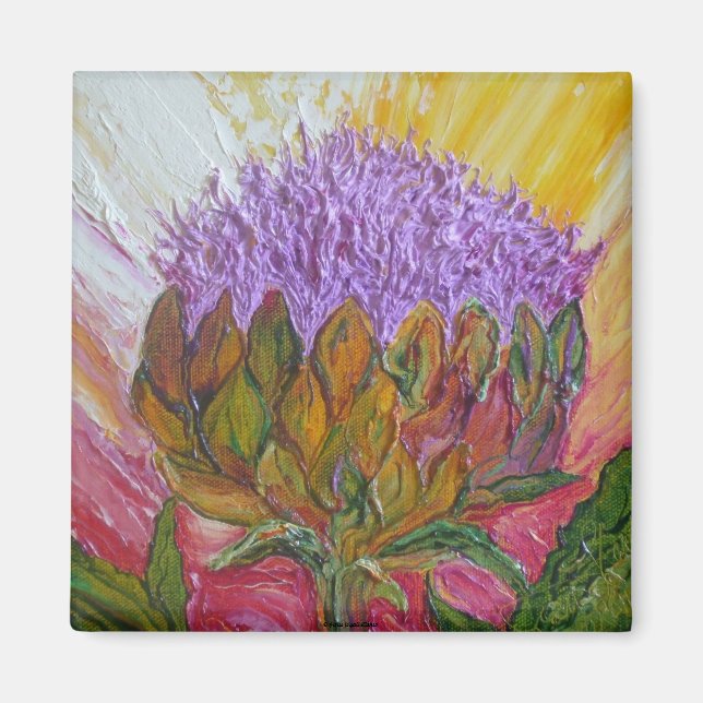 Lila Artichoke Blommar Magnet (Framsidan)