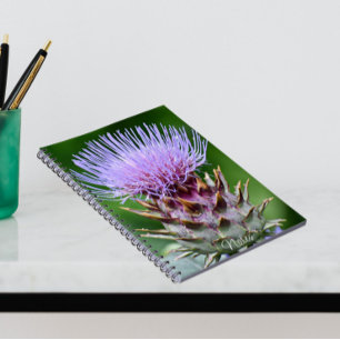 Lila Artichoke Thistle Head Blommigt Anteckningsbok
