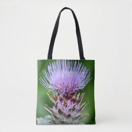 Lila Artichoke Thistle Head Blommigt Tygkasse