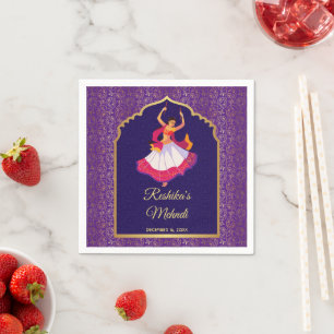 Lila Asian Arabian golden mönster gräns Mehndi Pappersservett