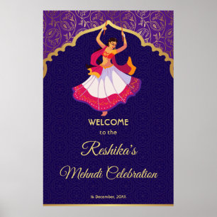 Lila Asian Arabian golden mönster gräns Mehndi Poster