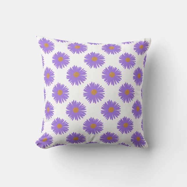 Lila Aster-blommor hand teckning-akryl Kudde (Framsida)