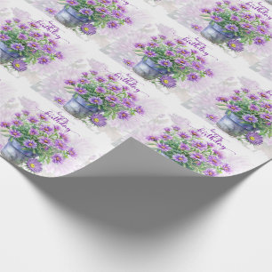 Lila Aster Flowers i Pot Grattis på födelsedagen Presentpapper