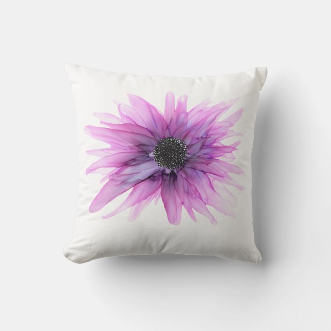 Lila Aster handmålad blommigt dekorativ kudde (Framsida)