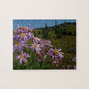 Lila Asterblommor vid Mount Rainier Pussel