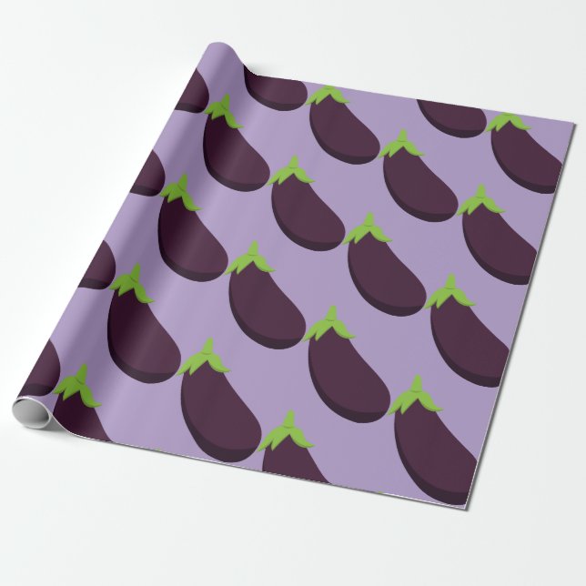 Lila Aubergine Äggplanta Mat Mönster Presentpapper (Utrullad)
