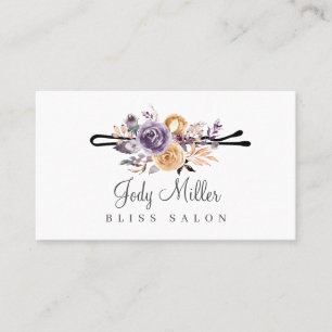 Lila Autumn Bouquet Blommigt Bobby Pin Hair Salon Visitkort