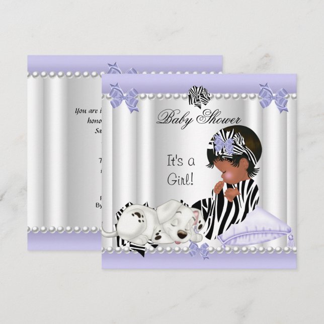 Lila av afrikansk Baby Shower Girl Zebra Inbjudningar (Fram/baksida)