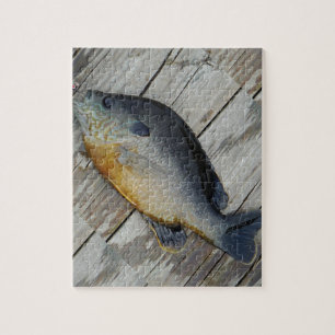 lila av blå gult, Blåfisk på kaj Pussel