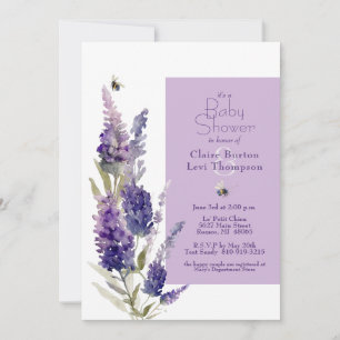 Lila av botaniska lavender-Blommigten för babyskor Inbjudningar