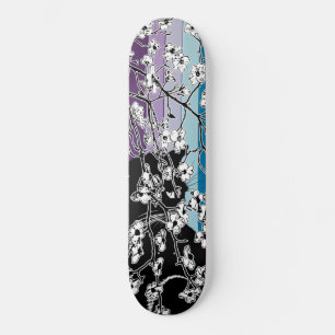 Lila av Cherry Blommar Black Cat Blommigt Rand Mini Skateboard Bräda 18,5 Cm