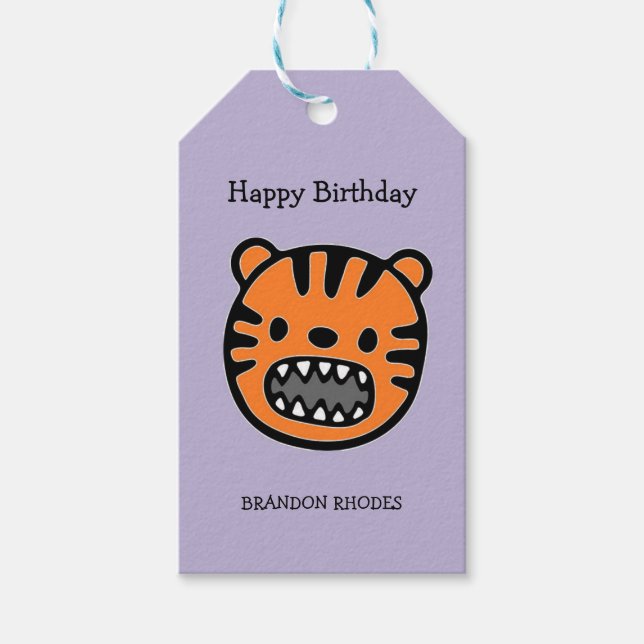 Lila av den tiger bruntiger ansikte presentetikett (Framsidan)