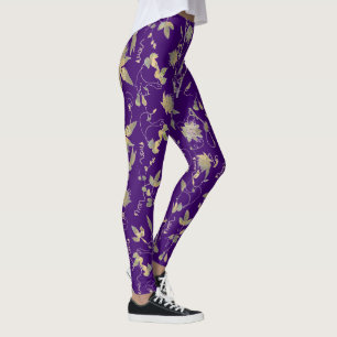 Lila av det moderna Eleganten Guld Flowers Royal Leggings