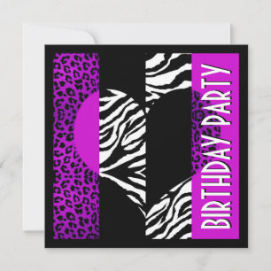 Lila av djurtryck Leopard Black och White Zebra Inbjudningar
