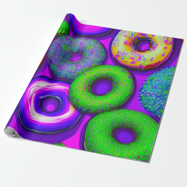 Lila av färgade Donuts Presentpapper (Utrullad)