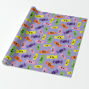 Lila av färglös Halloween Candies Sömlös design Presentpapper