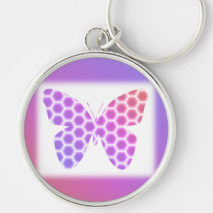 Lila av färglös persikofärgad Rosa Geometric Butte Rund Silverfärgad Nyckelring