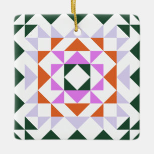 Lila av färgstark modern geometrisk Grönt med högs Julgransprydnad Keramik