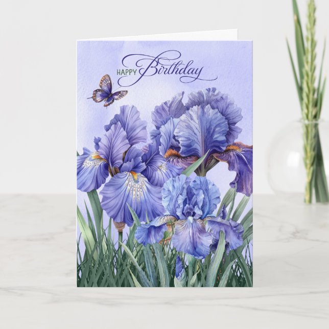Lila av födelsedagen Iris med Butterflies Kort (Framsida)