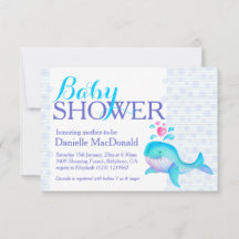 Lila av inbjudan till babydusch för Cute Whale art