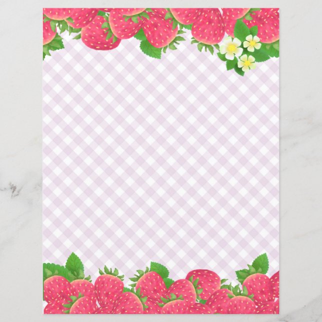 Lila av jordgubbar Gingham Stationery Papper (Framsida)