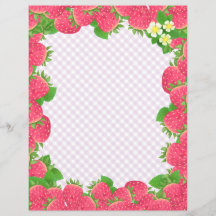 Lila av jordgubbar Gingham Stationery Papper