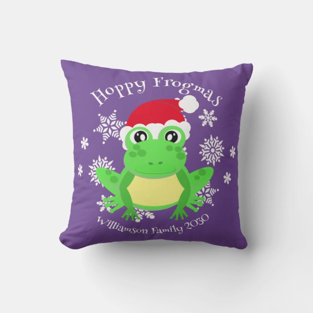 Lila av julklapp Frog Santa Hat Novelty Kudde (Framsida)