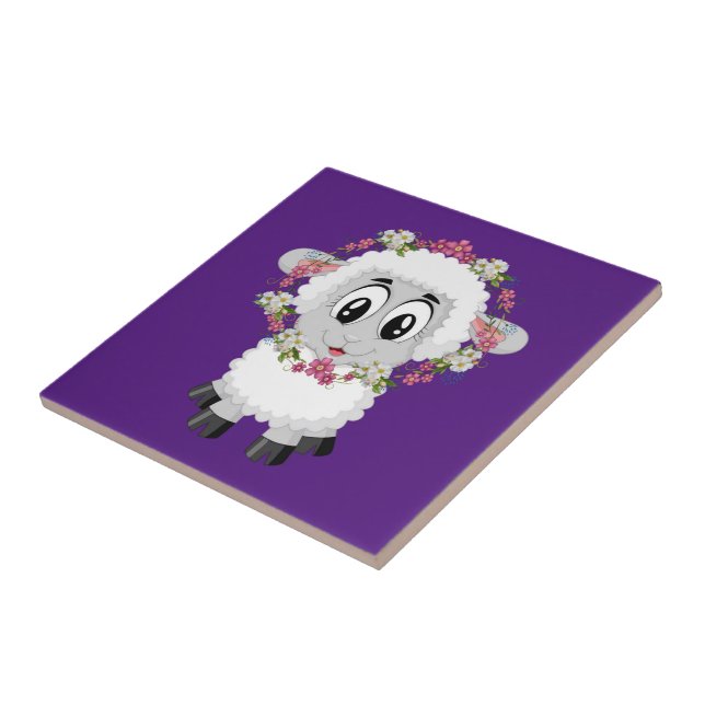 Lila av keramiska plattor, får, Blommigt Kakelplatta (Sidan)