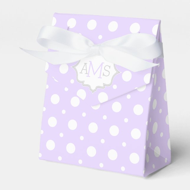 Lila av lavender, vit polka punkt monogram bröllop presentaskar (Framsidan Sidan)
