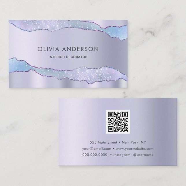 Lila av lyxglas QR-koden Mode Trendig Modern Visitkort (Fram/baksida)
