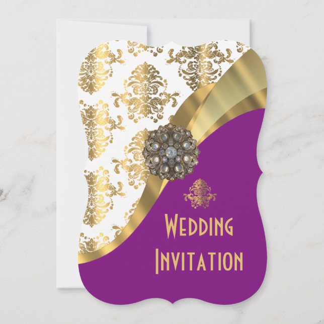 Lila av lyxmörk och bröllop mellan guld och  inbjudningar (Baksida)