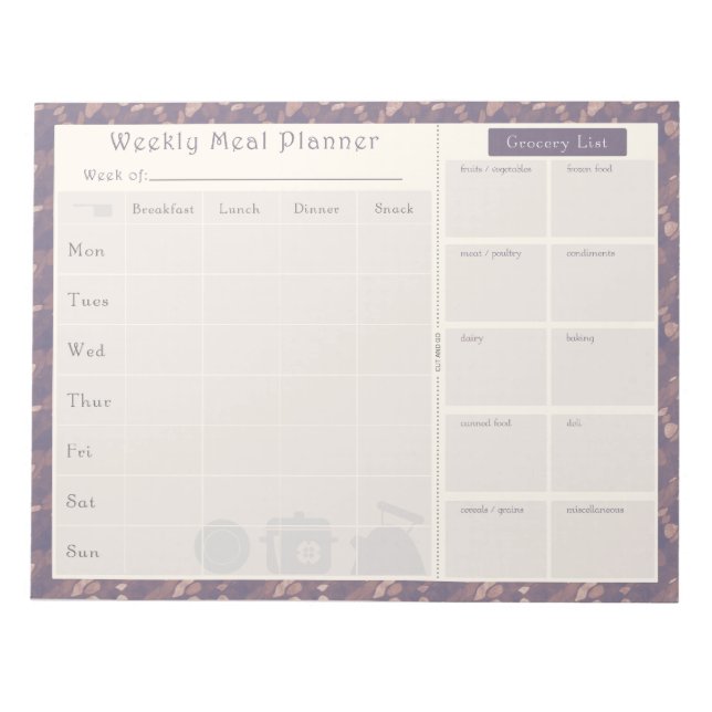 Lila av måltidsplanering anteckningsblock (Framsida)