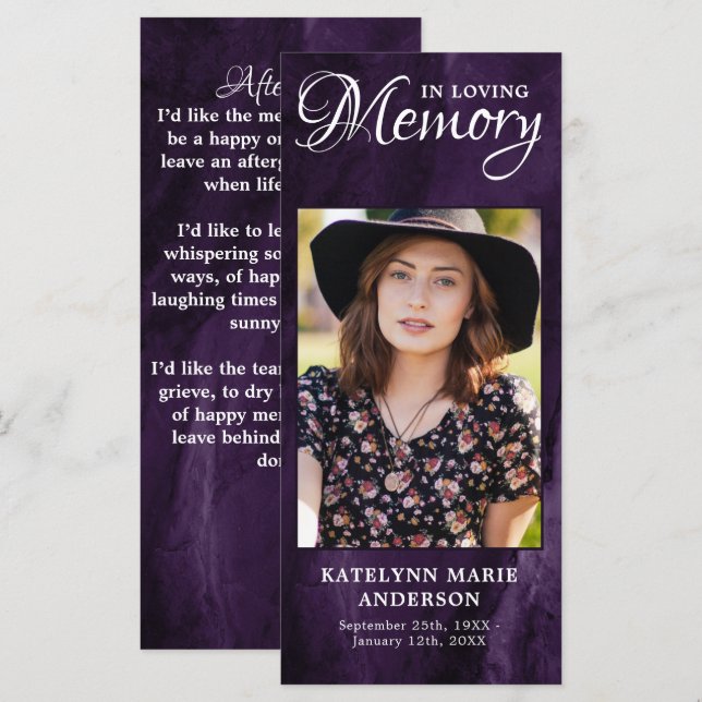 Lila av memorial Prayer Card Marble Funeral Photo Meny (Fram/baksida)