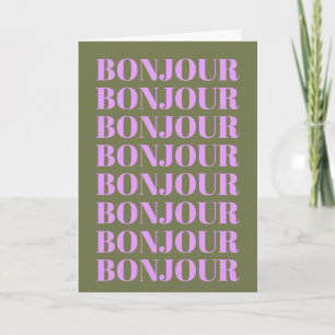 Lila av minimal Bonjour Fransk Typography Grönt Kort