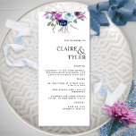 Lila av modern Elegant Chic och Bröllop av blå Blo Meny<br><div class="desc">Önska dina gäster med det här elegant bröllop-menykortet med en snyggt, modern känsla. Utformning med delikat detaljrikedom för vattenfärgen längst upp i en vacker blandning av lila och blått nyans. Använda av modern blocktypografi i svart. Du kan anpassa alla textavsnitt med hjälp av malltextrutorna. Om det behövs kan du markera...</div>