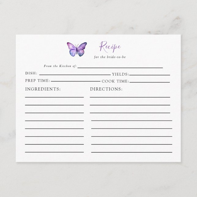 Lila av möhippa Butterfly Recipe Card Tilläggskort (Framsida)