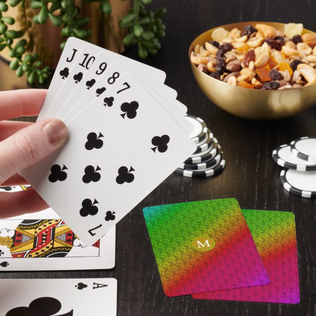 Lila av monogrammad Blommigt Grönt  Diagonal Mönst Casinokort (På plats)
