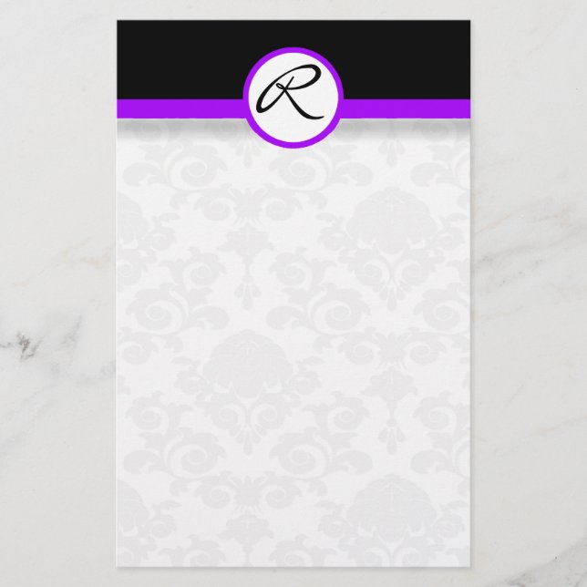 Lila av monogramutskrift med en linje i Damask Brevpapper (Framsida)
