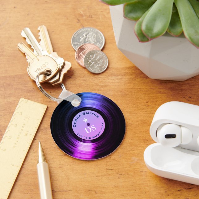 Lila av musikvinylregistrering nyckelring (Skrivbord)