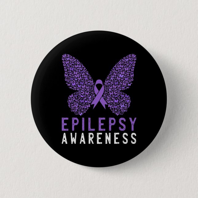 Lila av Myterfly Epilepsy Awareness Month Ribbon S Knapp (Framsida)