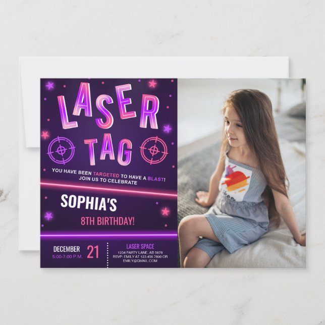 Lila av Neon Laser Märkre  Photo Inbjudningar (Framsida)
