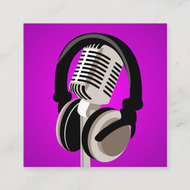 Lila av Podcast Microphone-hörlurar Fyrkantigt Visitkort (Framsida)