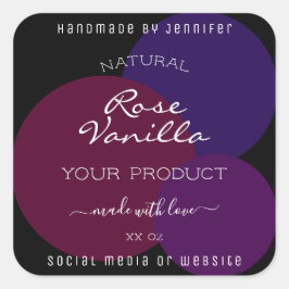 Lila av produktetiketter för öga-fångst på svart fyrkantigt klistermärke